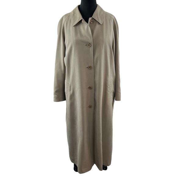 Burberrys Beige Trench Coat Wool Winter Lined Collar Button-Front Pocket Size 10 - Picture 1 of 14